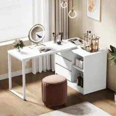 Tribesigns L-Shaped Computer Desk with Drawers and Shelves
