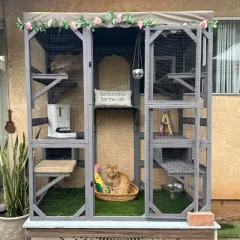 Aivituvin Medium Walk-in Cat Enclosure with Roof Tarp | Connects to Windows or Cat Doors-AIR37-M