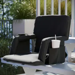 Flash Furniture Extra Wide Foldable Reclining Heated Stadium Chair with Backpack Straps - Black