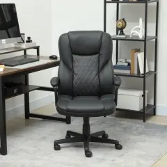 HOMCOM High Back Executive Office Chair, PU Leather Computer Desk Chair with Adjustable Height, Padded Armrests and Swivel Wheels