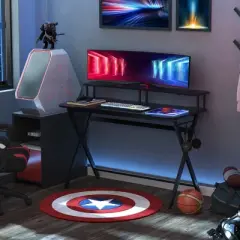 HOMCOM 55 inch Gaming Desk Racing Style Computer Office PC Gamer Workstation with Elevated Monitor Stand, Headphone Hook, Black