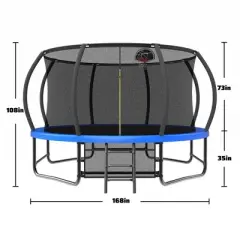 Jump Into Fun 14FT Outdoor Trampoline for Kids With Ladder,  Enclosure Net, Anti Rust Coating, Basketball Hoop For Kids and Adults
