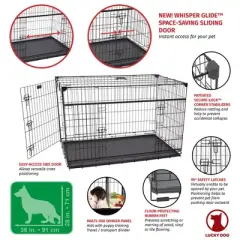 Lucky Dog Dwell Series 48 Inch Extra Large Lightweight Kennel Secure Fenced Pet Dog Crate w/Divider Panels, Sliding Doors, and Removable Tray, Black