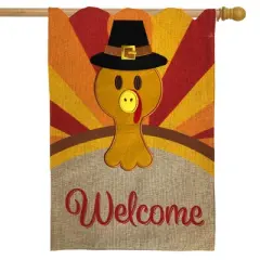 Turkey Thanksgiving Burlap House Flag Welcome Holiday 28" x 40" Briarwood Lane