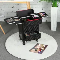 Yaheetech Aluminum Cosmetic Case Professional Makeup Train Case, Large Capacity, Black