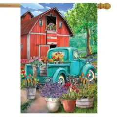 Farm In Spring House Flag Pickup Truck Floral 28 x 40 Briarwood Lane
