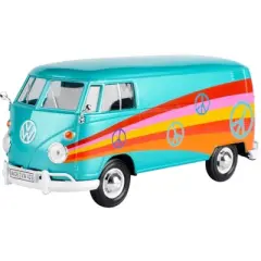 Volkswagen Type 2 (T1) Delivery Van "Peace" Turquoise Metallic 1/24 Diecast Model Car by Motormax