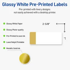 Avery&reg; Labels, 1" x 2-5/8", Dipped Gold Edge, Glossy White, 160ct