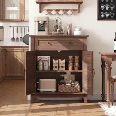 Farmhouse Storage Cabinet Adjustable with 7-Tier Shelves Style 31.5", Rustic Kitchen & Dining Room Organizer, Multi-Functional Entryway Cabinet