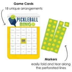 Big Dot of Happiness Let&rsquo;s Rally - Pickleball - Bingo Cards and Markers - Birthday or Retirement Party Bingo Game - Set of 18