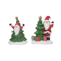 Transpac Resin Gnome Tree Figurine Set of 2 Christmas Home Decorations Decorative Objects for Holiday Cheer