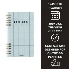 Altitude Supplies 3.625"x6.25" Monthly Planner, July 2025 to June 2026, Seafoam Blue