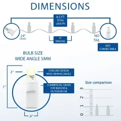 8.5 Foot 20 Light Mini LED Crafting Lights by Novelty Lights, White Wire with 24 Inch Lead, Non-Connectable Short Fairy Light String