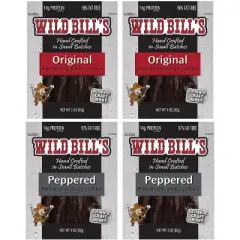 Wild Bill's 4-Piece Beef Jerky Sampler (Two 3oz packs each of Original Hickory and Black Peppered)