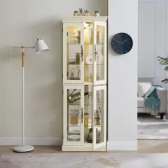NicBex Modern Freestanding Tall Toy Display Pantry Cabinet with Glass Door & LED Lighting,Bar Cabinets for Hallways,Living Room,Kitchen