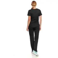 MediChic Women's V-Neck Scrub Set Straight Leg Six Pocket Cargo Scrub Pants with 4-Way Stretch Scrubs Sets