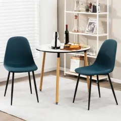 Tangkula Dining Chairs Set of 2 Upholstered Fabric Chairs W/Metal Legs for Living Room Blue