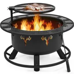 Yaheetech 32in Fire Pit Outdoor Wood Burning with 18.5 Inch Swivel Cooking Grill Grate & Poker Fire Bowl for Camping