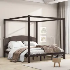 King Size Canopy Platform Bed, Wooden Bed Frame with Headboard and Support Legs -ModernLuxe