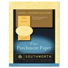 Southworth Parchment Specialty Paper, 24 lb Bond Weight, 8.5 x 11, Gold, 100/Pack