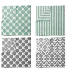 Bacati - Ikat Mint/Gray Dots/Stripes Swaddling Muslin Blankets set of 4