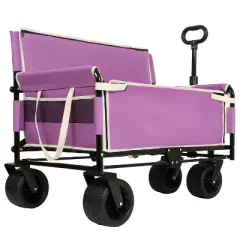 3-in-1 Convertible Folding Wagon Cart with Bench Seat & Storage - 500lbs Heavy-Duty Utility Wagon, 180L Capacity All-Terrain Wheels purple
