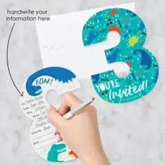 Big Dot of Happiness 3rd Birthday Roar Dinosaur - Shaped Fill-In Invites - Three Rex Dino Third Birthday Party Invitation Cards with Envelopes - 12 Ct
