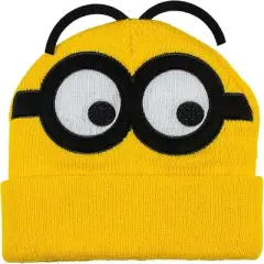 Depsciable Me Minions Cuff 3D Beanie, Jacquad Knit with Embroidered Appliques, Yellow