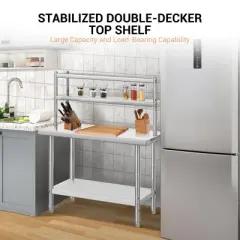 Stainless Steel Work Table with Overshelves, 36"x24" Workbench with 2 Tier 36"x12" Shelf