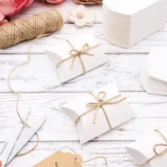 Bright Creations 100 Pack Mini Pillow Gift Box Set with Jute Twine for Wedding Party Favor, 3.5 x 2.5 x 0.95 In, White Paper