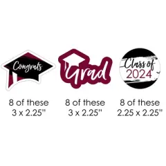 Big Dot of Happiness Maroon 2024 Graduation Paper Straw Decor - Party Striped Decorative Straws - Set of 24