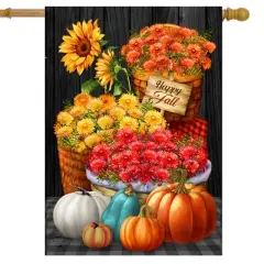 Briarwood Lane Fall House Flag 40x28 For Outdoor Baskets of Mums For Fall House Flag