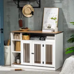 PawHut Dog Crate Furniture with Storage Space, Dog Kennel with Lockable Door, Pet Cage for Large Medium Dogs, 47" x 23.5" x 35"