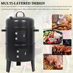Topteng Portable BBQ Smoker Grill, 3-in-1 Vertical Charcoal Smoker, 342 Square Inch Cooking Area