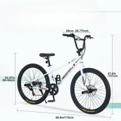 DSVIMOY Bicycles, Kids Bike with Double Disc Brakes, Children's Bicycle for Boys Girls Age 12+ Years, White, 68.8"*26.77"*47.6"