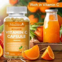 Mulittea Vitamin C 1000mg &ndash; Immune Support, Collagen & Antioxidant Boost &ndash; 120 Vegan Capsules