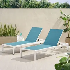 GDFStudio Crested Bay Outdoor Mesh and Aluminum Armless Adjustable Chaise Lounges (Set of 2)