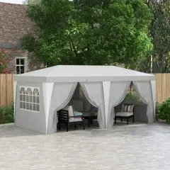 Resenkos Backyard Garden Canopy, Camping Canopy Screen Tent,19 x 10' Pop Up Canopy with Removable Sidewalls, Windows, Gray Light Gray