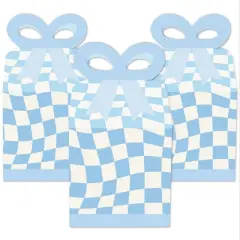 Big Dot of Happiness Blue Checkered Party - Square Favor Gift Boxes - Bow Boxes - Set of 12