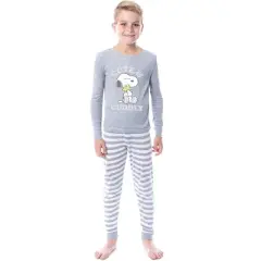 Peanuts Girls' Child Unisex Snoopy Woodstock Cute & Cuddly Sleep Pajama Set Grey