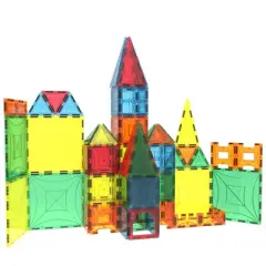 Mag Genius - 141 pieces Larger Set Geometrical Shaped Colorful and Transparent Magnetic Building Tiles - 4D Shapes