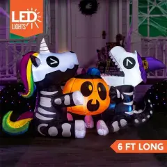 Joyfy 6 FT Long Halloween Inflatables Outdoor Decorations, Inflatable Skeleton Unicorn and Dinosaur with Pumpkin for Party Yard Garden Lawn Decoration