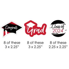 Big Dot of Happiness Red 2024 Graduation Paper Straw Decor - Party Striped Decorative Straws - Set of 24