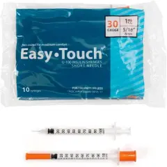 Easy Touch Insulin Syringes Short Needle 30 Gauge 1mL 8mm, 100 Ct