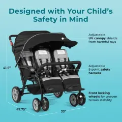 Gaggle by Foundations Compass 4 Seat Quad Stroller, All Terrain Tubeless Wheels, Easy Fold  (Black)