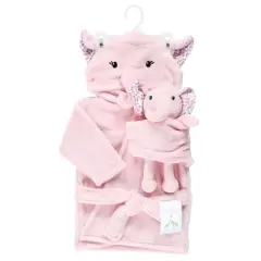 Little Treasure Infant Girl Plush Bathrobe and Toy Set, Floral Elephant, 0-9 Months