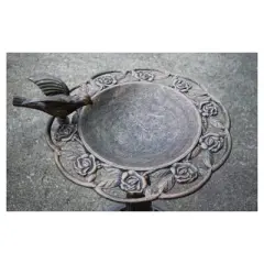 28" Rose BirdBath - Antique Bronze - Oakland Living: Cast Aluminum, Maintenance Free, Freestanding