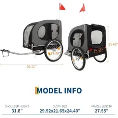 Dog Bike Trailer & Jogging Stroller &ndash; 2-in-1 Convertible Pet Bicycle Carrier for Medium & Large Dogs up to 88 lbs, 16" Air-Filled Tires, Black