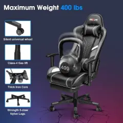 Douxlife Modern 7-Point Massage Ergonomic Gaming Chair with Footrest & Adjustable Armrests Black Gray