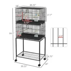 Resenkos Bird Cage, Bird Cages Habitat,Double Stackable Bird Cage on Wheels w/ Stand, for Canaries Black